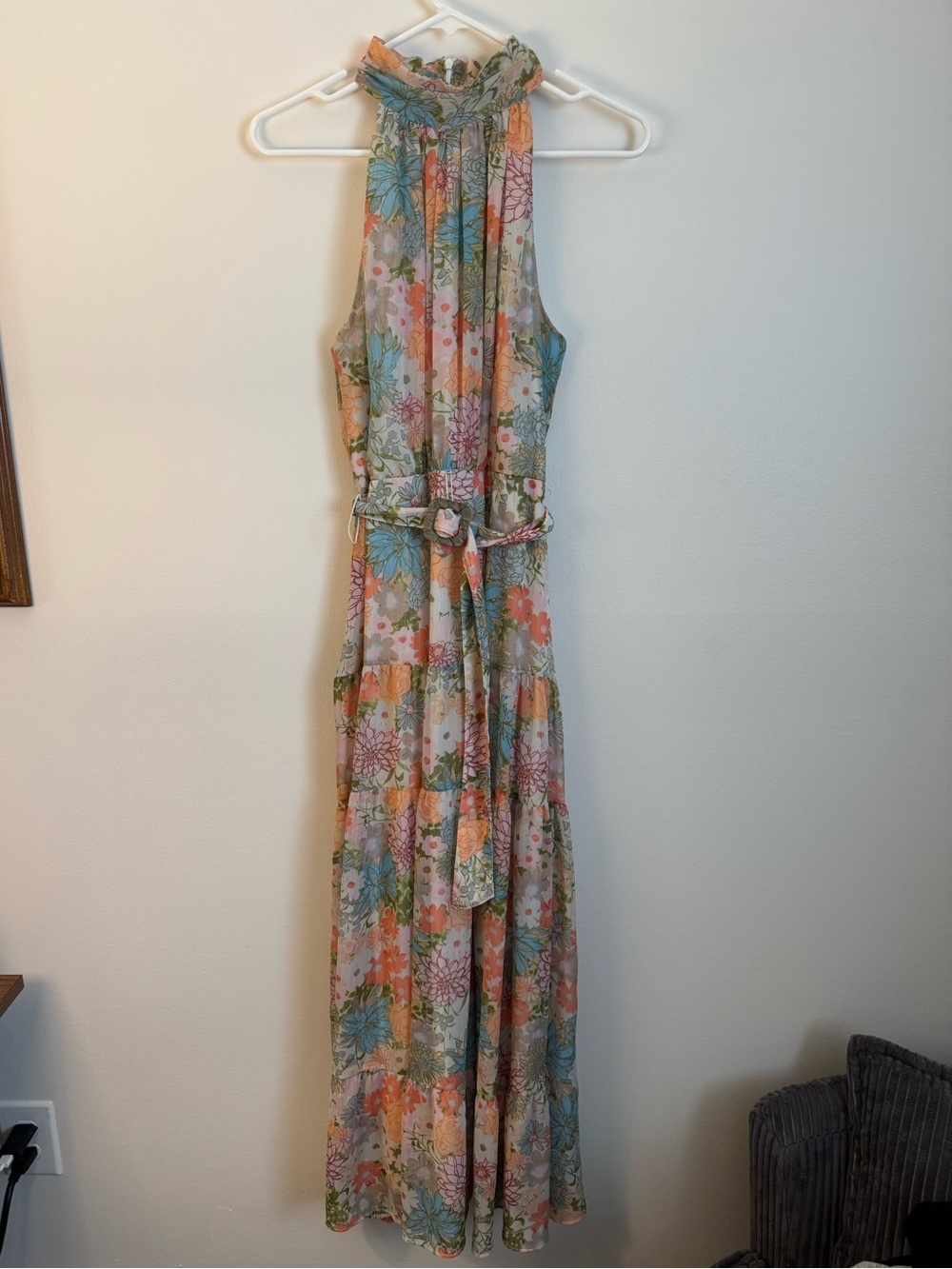 Taylor Floral Halter Maxi Dress in Peach, Mint & Coral